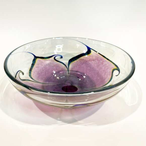 Robert Held Art Glass Iridescent  Purple, Blue, Yellow 8” Bowl (unsigned) - Picture 3 of 8